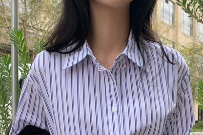 Collared Striped Long-Sleeve Button-Down Shirt