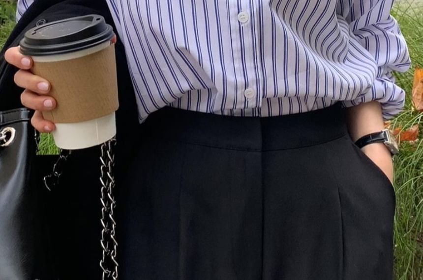 Collared Striped Long-Sleeve Button-Down Shirt