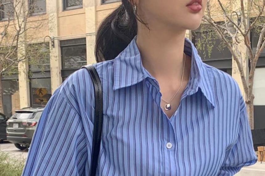Collared Striped Long-Sleeve Button-Down Shirt
