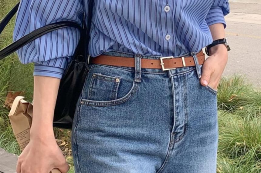 Collared Striped Long-Sleeve Button-Down Shirt