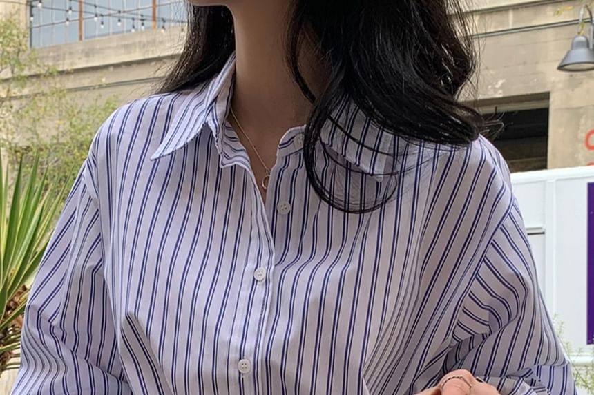 Collared Striped Long-Sleeve Button-Down Shirt
