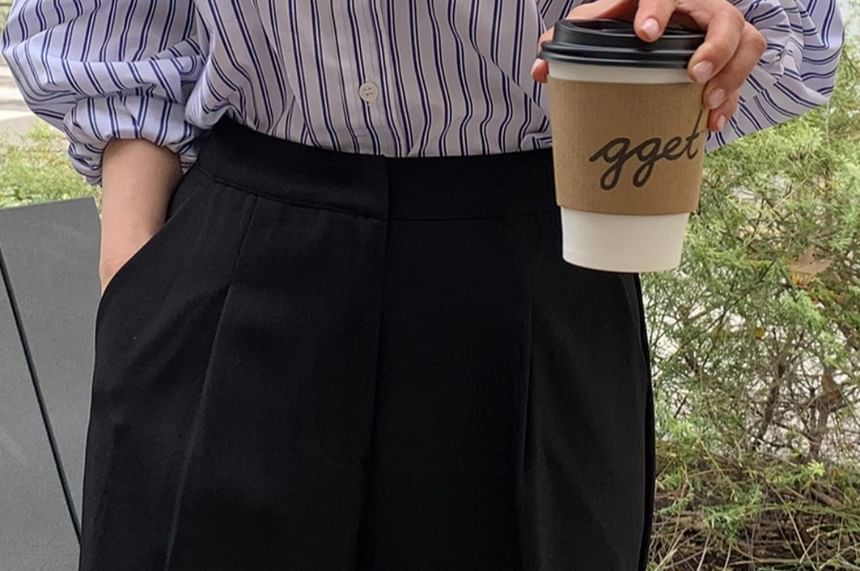 Collared Striped Long-Sleeve Button-Down Shirt