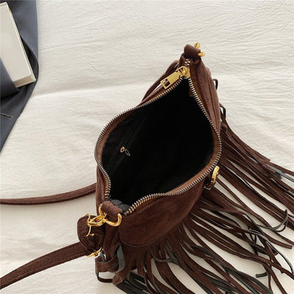 Buckled Fringed Hem Shoulder Bag