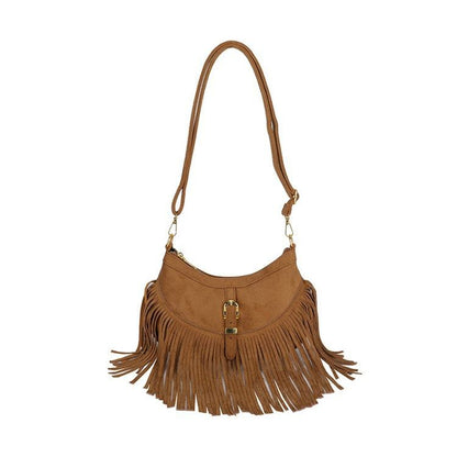 Buckled Fringed Hem Shoulder Bag