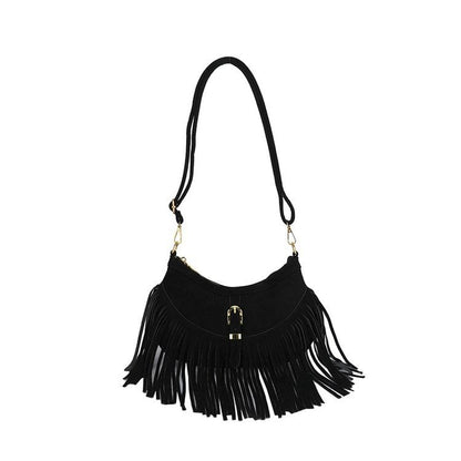 Buckled Fringed Hem Shoulder Bag