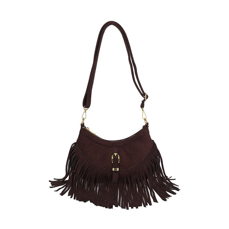 Buckled Fringed Hem Shoulder Bag