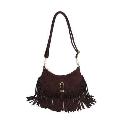 Buckled Fringed Hem Shoulder Bag