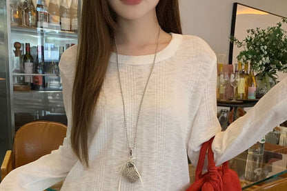Round Neck Ruffle Panel Long Sleeve Top