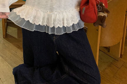 Round Neck Ruffle Panel Long Sleeve Top