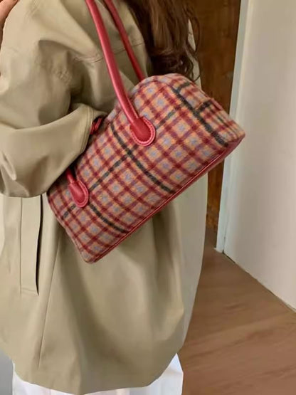 Plaid Fabric Shoulder Bag