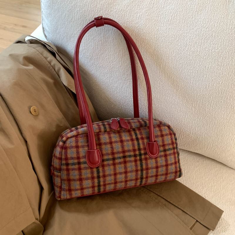 Plaid Fabric Shoulder Bag