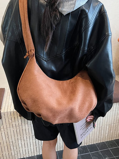 Drawstring Strap Faux Suede Shoulder Bag