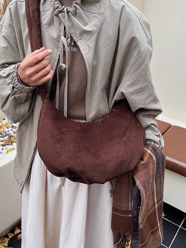 Drawstring Strap Faux Suede Shoulder Bag