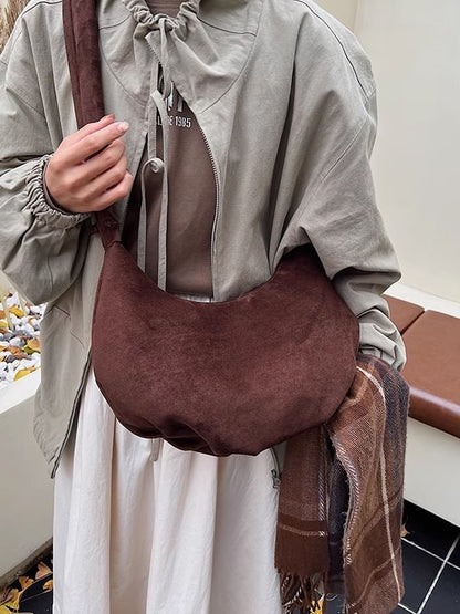 Drawstring Strap Faux Suede Shoulder Bag