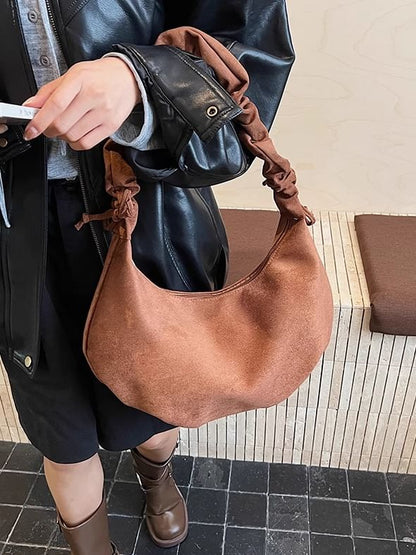 Drawstring Strap Faux Suede Shoulder Bag
