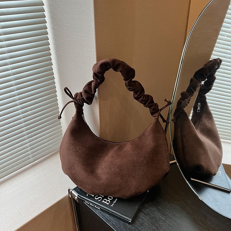 Drawstring Strap Faux Suede Shoulder Bag