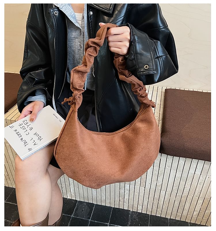Drawstring Strap Faux Suede Shoulder Bag
