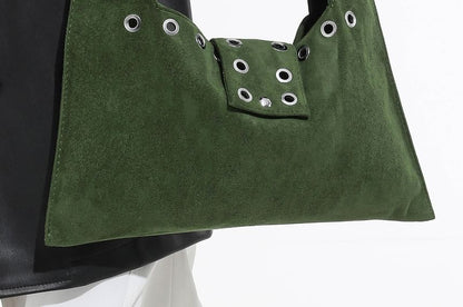Grommet Faux Suede Shoulder Bag