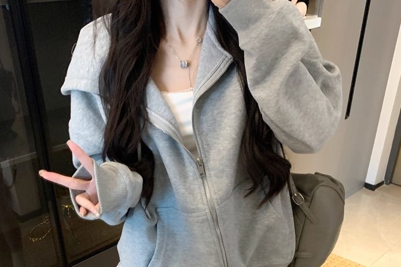 Oversized Zip Hoodie & Lace Trim Mini Skirt