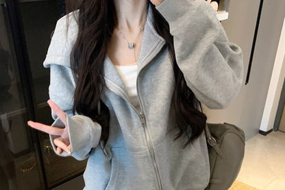 Oversized Zip Hoodie & Lace Trim Mini Skirt