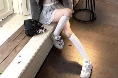 Oversized Zip Hoodie & Lace Trim Mini Skirt
