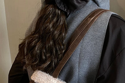 Fleece Panel Faux Leather Shoulder Bag