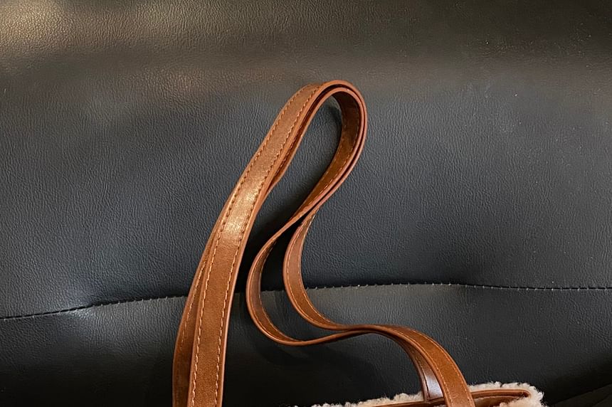 Fleece Panel Faux Leather Shoulder Bag
