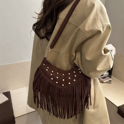Studded Fringed Hem Shoulder Bag