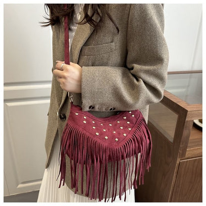 Studded Fringed Hem Shoulder Bag