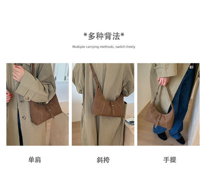 Contrast Stitching Faux Leather Shoulder Bag