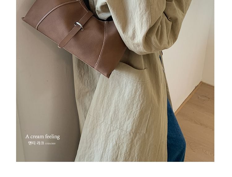 Contrast Stitching Faux Leather Shoulder Bag