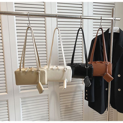 Set: Plain Faux Leather Shoulder Bag + Coin Purse