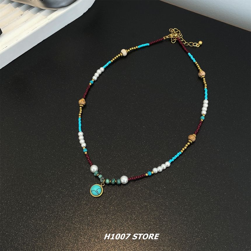 Faux Turquoise Pendant Faux Pearl Choker