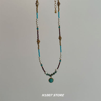 Faux Turquoise Pendant Faux Pearl Choker