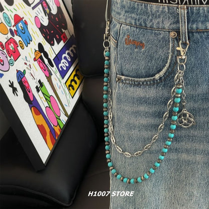 Faux Gemstone Layered Alloy Jean Chain