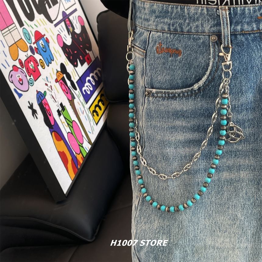 Faux Gemstone Layered Alloy Jean Chain