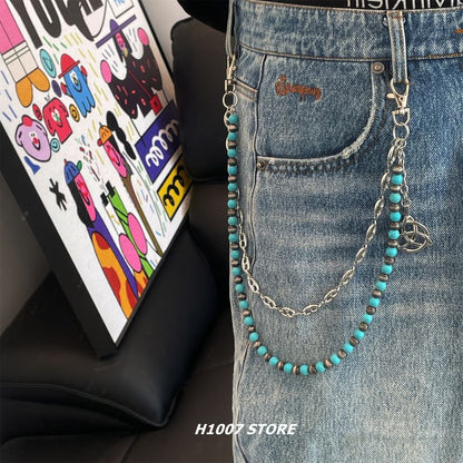 Faux Gemstone Layered Alloy Jean Chain