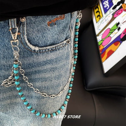 Faux Gemstone Layered Alloy Jean Chain