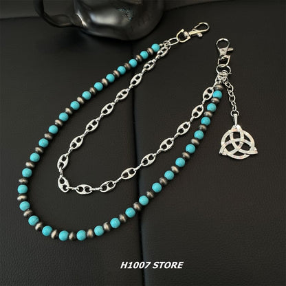 Faux Gemstone Layered Alloy Jean Chain