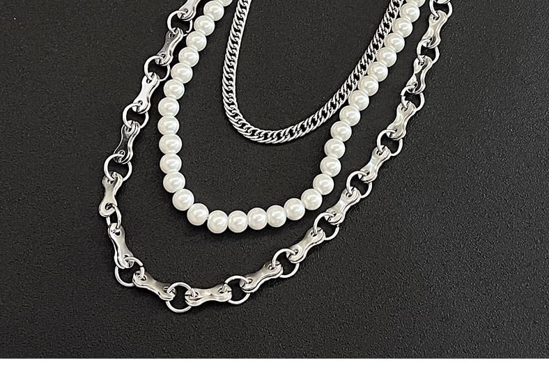 Faux Pearl Layered Alloy  Jeans Chain