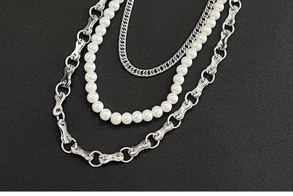 Faux Pearl Layered Alloy  Jeans Chain