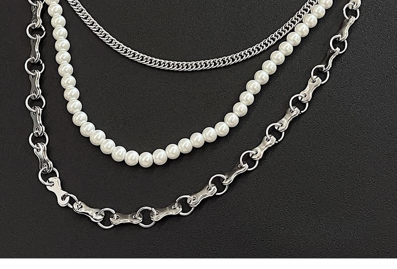 Faux Pearl Layered Alloy  Jeans Chain