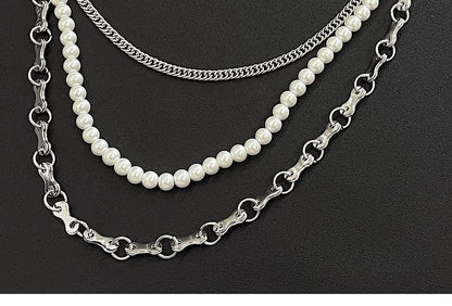 Faux Pearl Layered Alloy  Jeans Chain