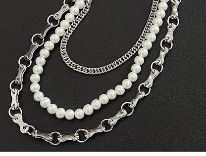 Faux Pearl Layered Alloy  Jeans Chain
