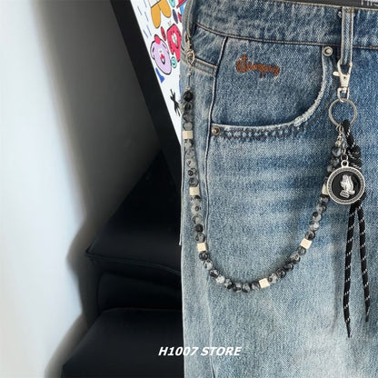 Strap Faux Gemstone Bead Alloy  Jeans Chain