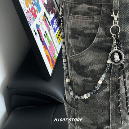 Strap Faux Gemstone Bead Alloy  Jeans Chain