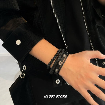 Alloy Disc Bead Faux Leather Layered Bracelet