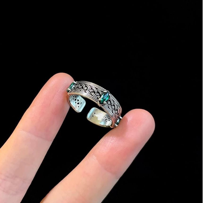 Rhinestone Faux Woven Alloy Open Ring