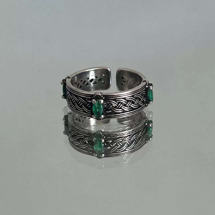 Rhinestone Faux Woven Alloy Open Ring