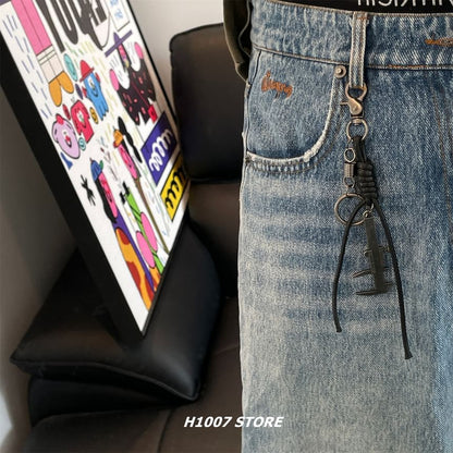 Caliper Alloy Faux Leather Jeans Hanging Decoration